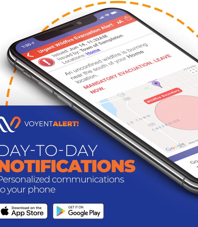 Voyent Alert logo with example notification message